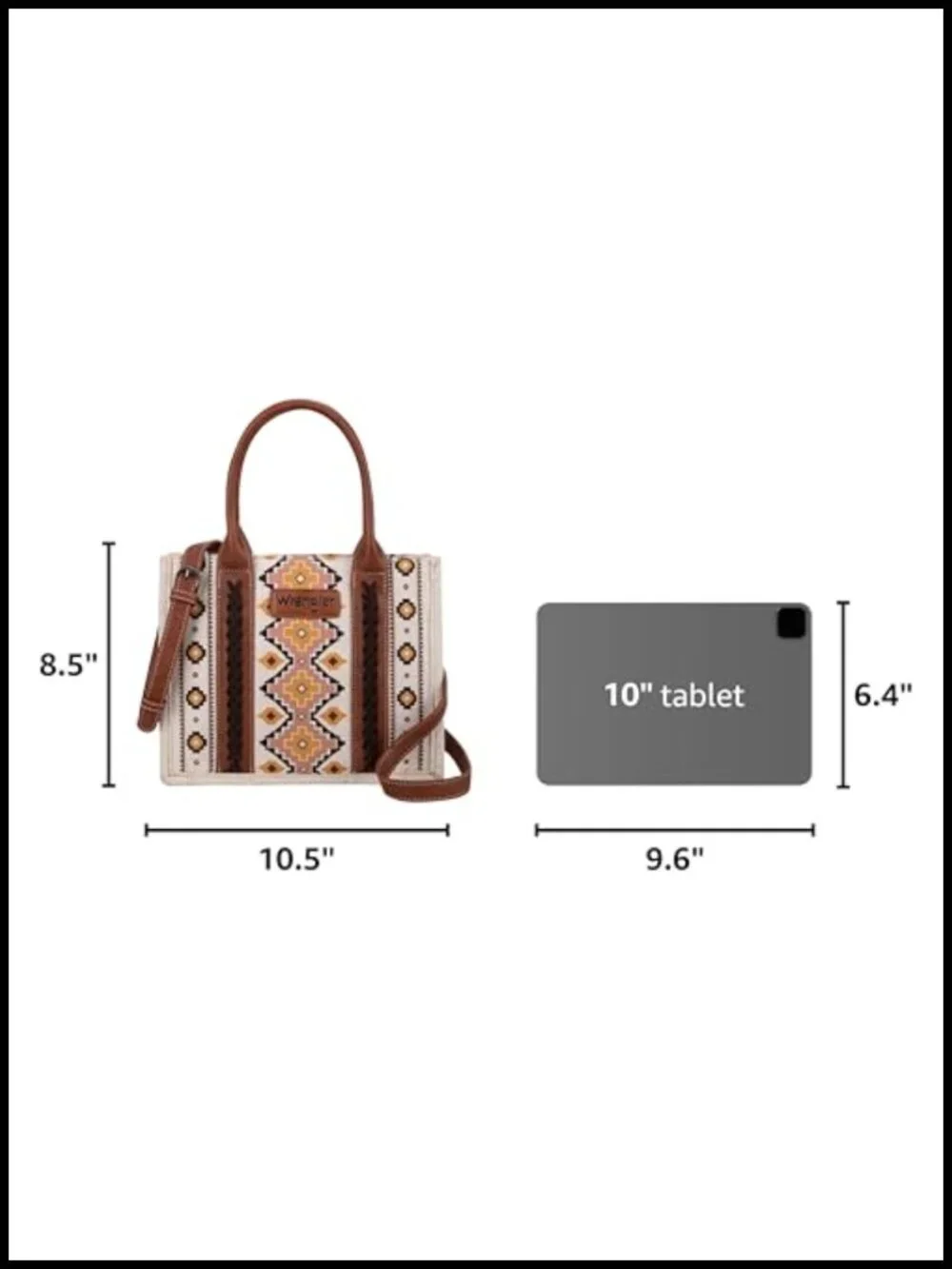 Western Aztec Print Tote Bag with Detachable Crossbody Strap Cotton Canvas